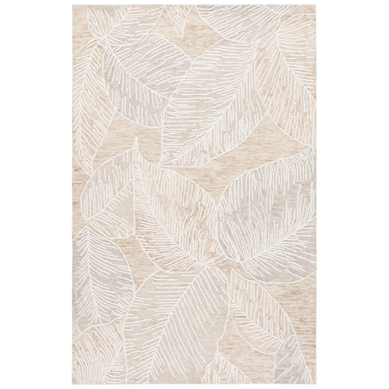 Jardin 375 Hand Tufted Wool/Cotton Floral Rug in Taupe/Ivory, Runner 2'3" x 8'