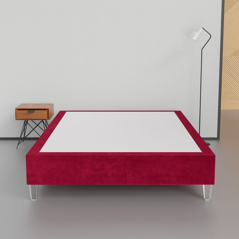 14-Inch Premium Kauly Material Wood Bed Frame, Comfortable Foundation with Acrylic Legs, Full XL, Burgundy