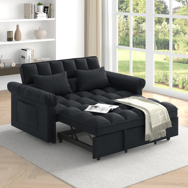 Loveseats Sofa Bed With Pull-Out Bed,Adjsutable Back-Black