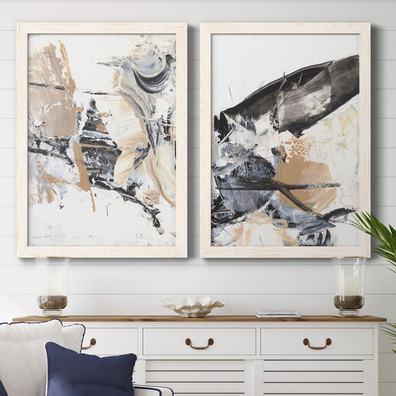 Ruckus III - Ensemble de 2 peintures sur toile encadrées, Cadre blanc, H 20 po x l 34 po x P 1,5 po