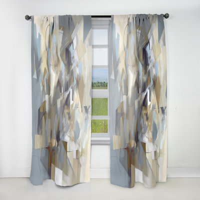 Beige And Grey Unbounded Creativity III - Abstract Velvet Curtain - 1 Panel