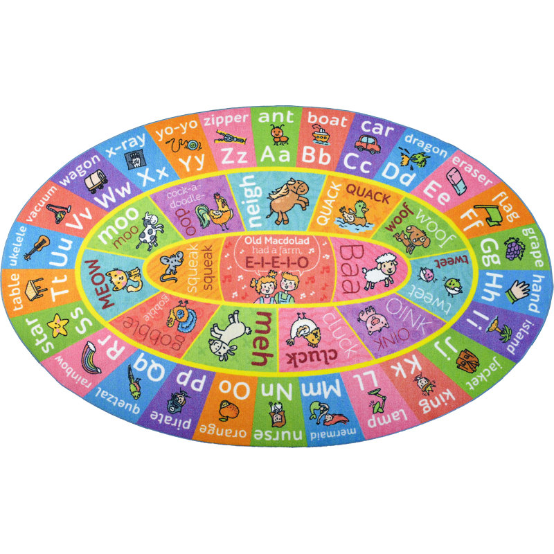 ABC Alphabet Animals Educational Learning Game Non Slip Kids Oval Rug Carpet Classroom Playroom Mat, Oval 3'3" x 4'7"