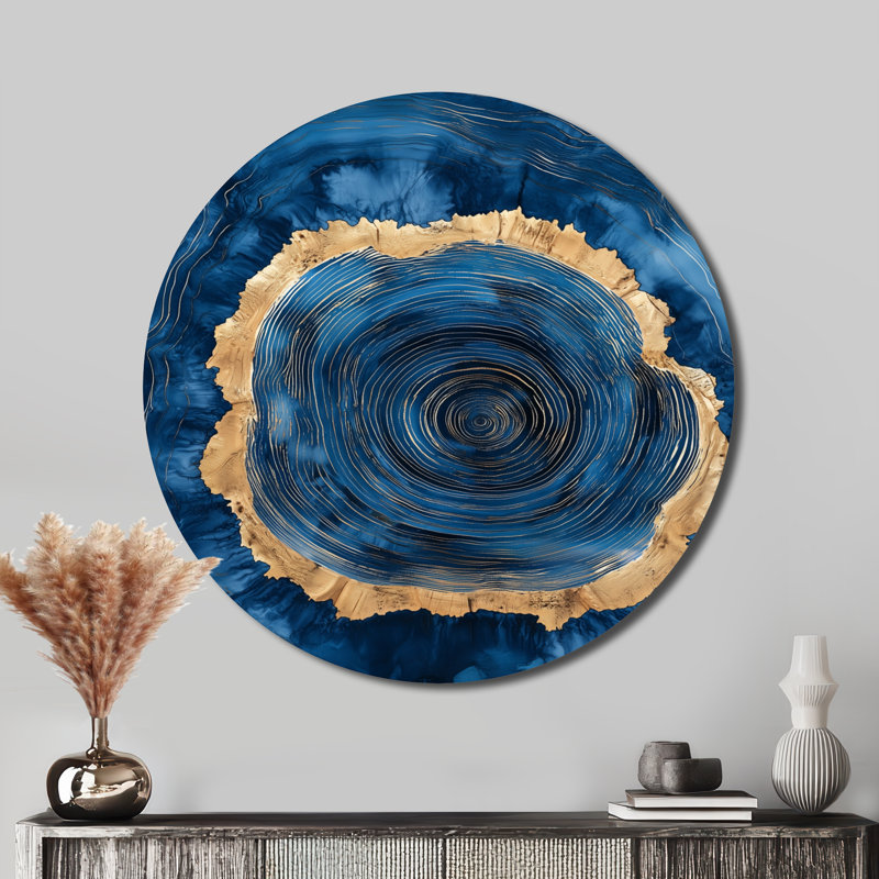 Wood Slide Of A Blue Lake Forest I - Traditional Blue Metal Wall Decor Print, 16" H x 16" W