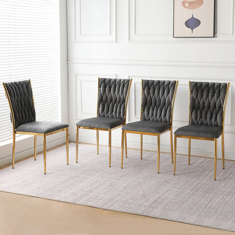 Chaise de salle à manger moderne (ensemble de 2), 4, Gris foncé, Doré