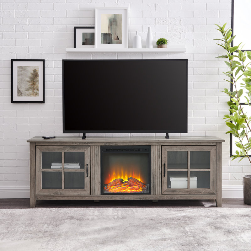 Dake 70" Media Console with Electric Fireplace, Gray Wash