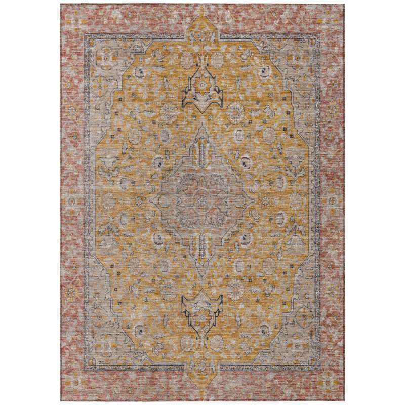 Tapis intérieur lavable à médaillon doré 3 pi x 5 pi