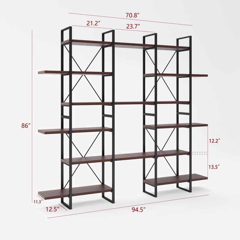 Bibliothèque Starlah, Noyer foncé, H 86 po x l 94,5 po x P 12,5 po