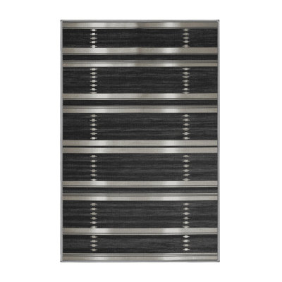 Washable Dark Gray Silver Striped Area Rug