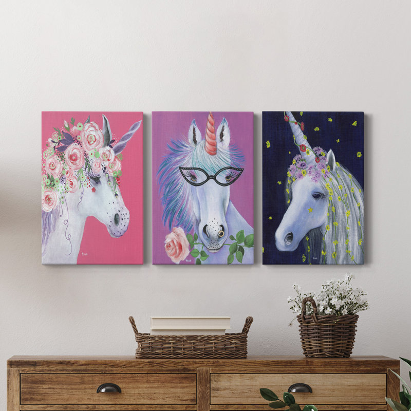 Unicorn II - ensemble de 3 reproductions d'art sur toile tendue, H 36 po x l 72 po x P 1 po