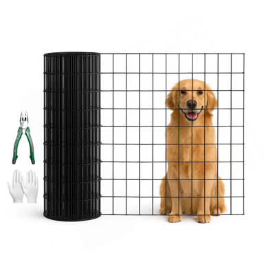 48 INCH × 50 FT Black Vinyl-Coated Metal Mesh, 16 Gauge 2/3 Inch Black PVC Metal Mesh, Black Welded Wire Mesh Support, Poultry Cage Protective Fence