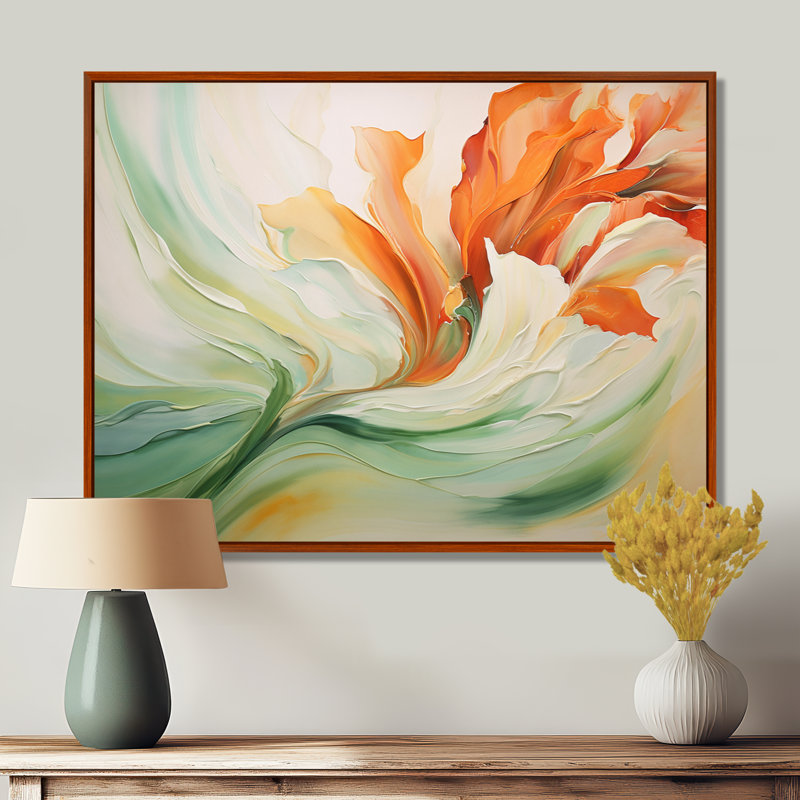 «Green Flowing Petals - Abstract Botanicals», impressions encadrées, H 30 po x l 40 po, Reproduction avec cadre flottant