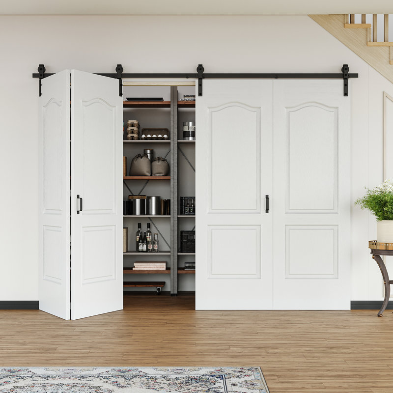 Double Bi-Fold Barn Door With Installation Hardware Kit, 112" x 84"