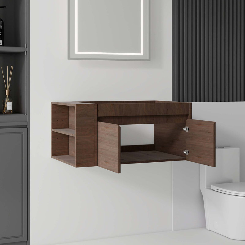 Meuble-lavabo flottant avec tiroirs à fermeture en douceur et rangement spacieux, Brun