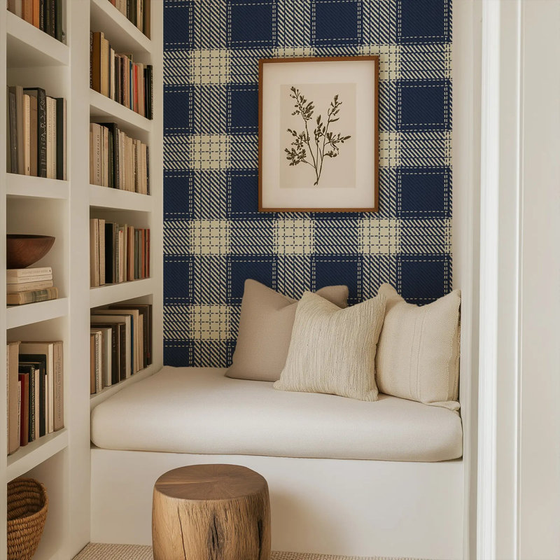 Campers Plaid, Navy, Premium Paper