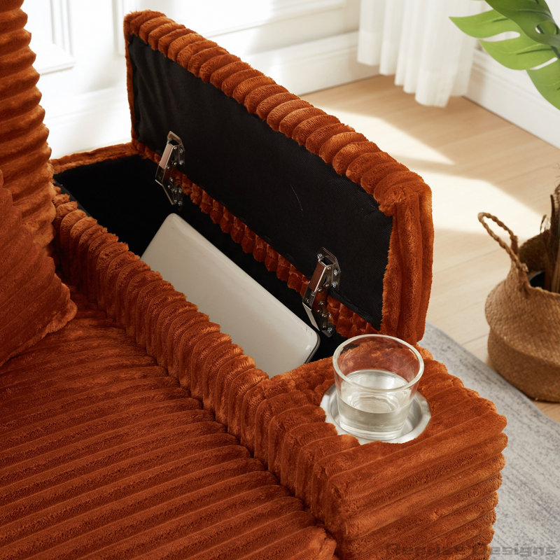 Canapé avec accoudoirs de rangement Fluffy, Orange Chenille