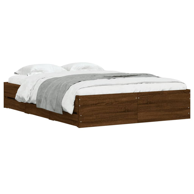 Normia Bed, Small Double ( 120 x 190 cm), Brown Oak