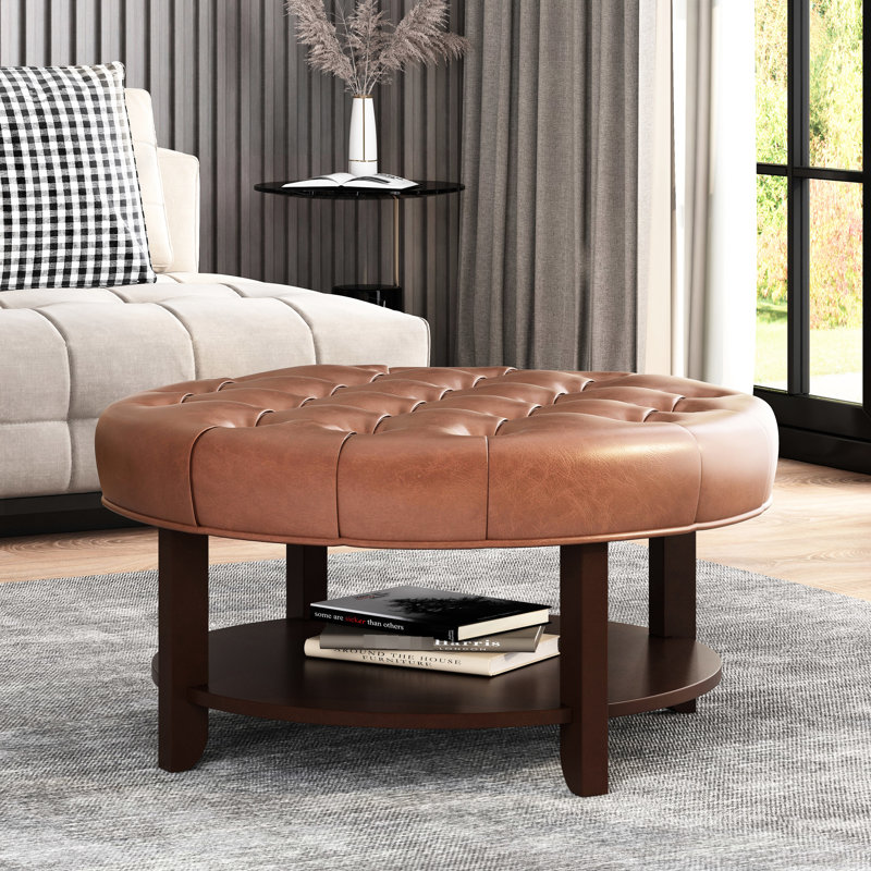 Rangement contemporain brun - similicuir, tablette ouverte, l 32,85 po x P 16,97 po, design moderne, 16,97 po, Marron clair