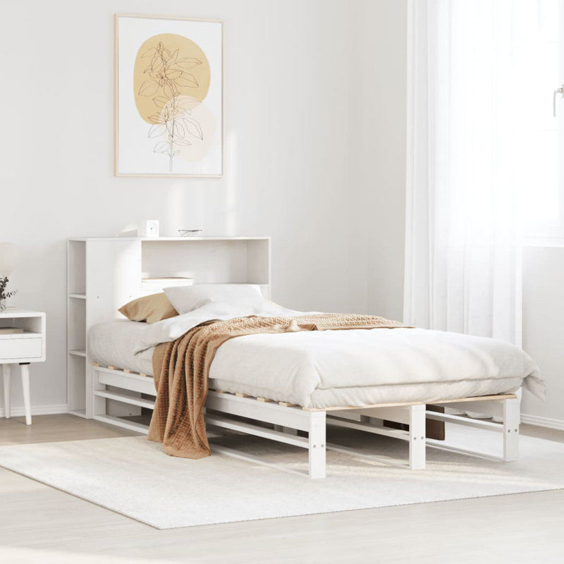 Bookcase Bed Without Mattress Solid Wood, 81 x 214 cm, White