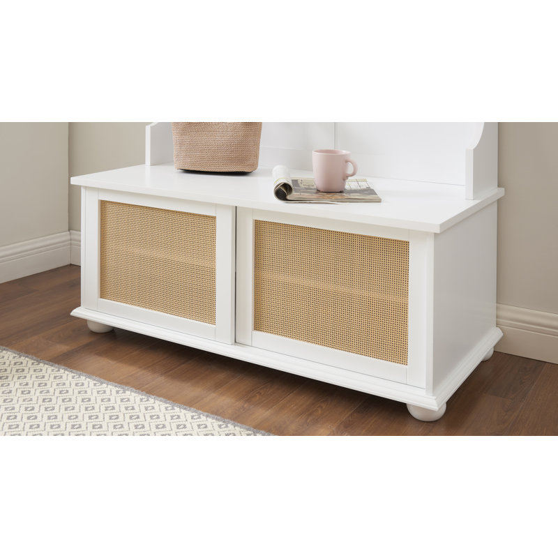 Clothes Hanger Hall Tree Storage Bench Shoe Rack For Entryway, Hall Tree With Bench And Shoe Storage, Hall Tree Entryway Bench With Rattan Door 40.16"W*18.58"D*64.17"H