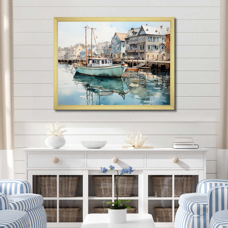 Impression sur toile, "Port Reflection", H 34 po x l 44 po x P 1,5 po, Cadre doré