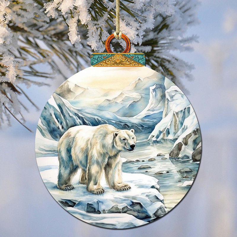 Ornement en bois Ours polaire et son ourson par G. DeBrekht