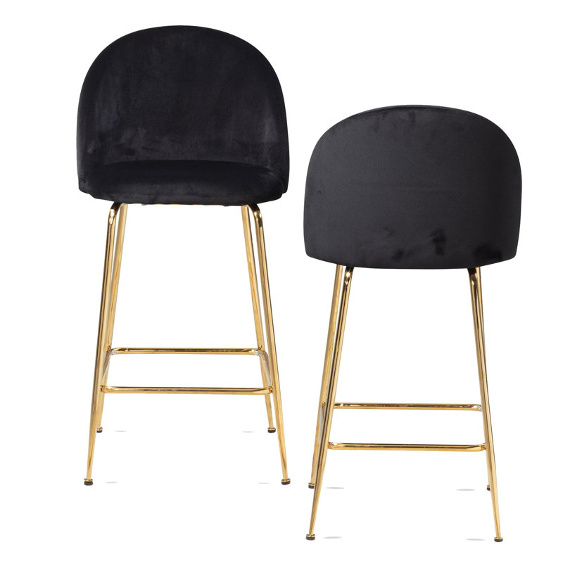 Upholstered Counter Stool with Metal Frame, Black