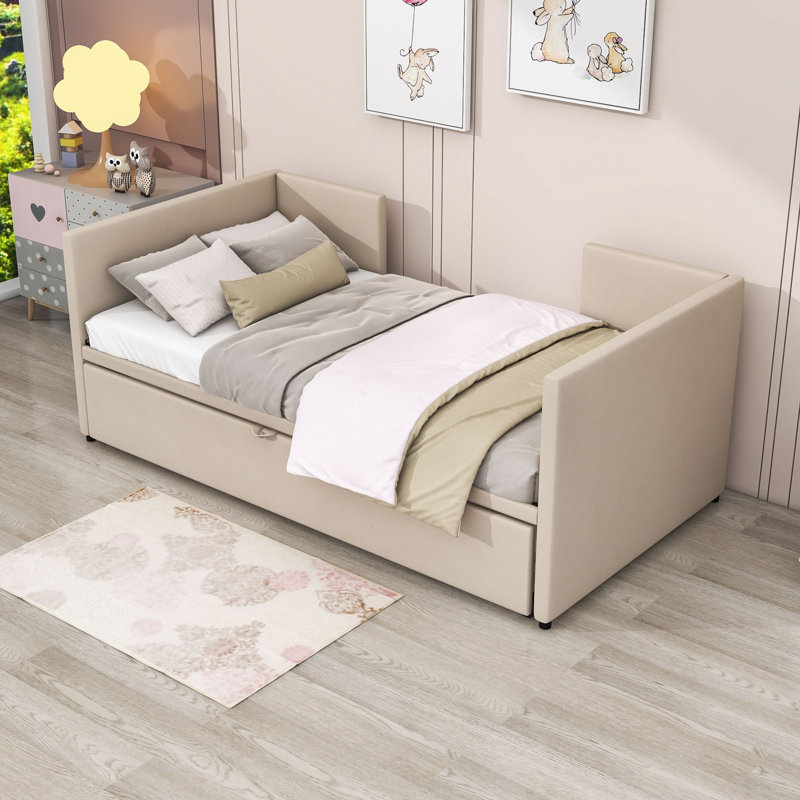 Lit de jour simple rembourré Annaclara, Beige