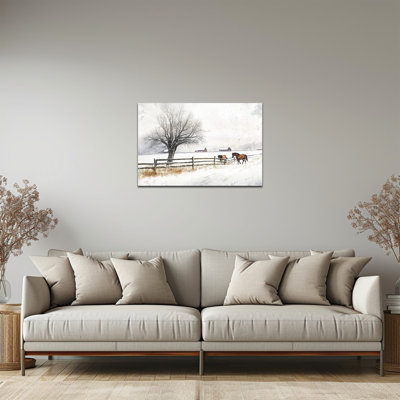 Grand paysage d'hiver sur toile, arbre enneigé, champ de chevaux, photo de Noël, affiche de ferme rétro, impressions sur toile, peinture pour salon, chambre à coucher, décoration de vacances, 28 po x 40 po