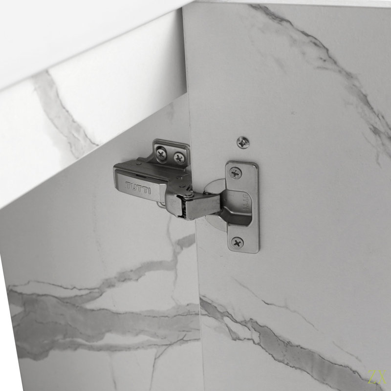 Meuble-lavabo mural 16 po avec lavabo en céramique et porte d'armoire à fermeture en douceur, pour petite salle de bain