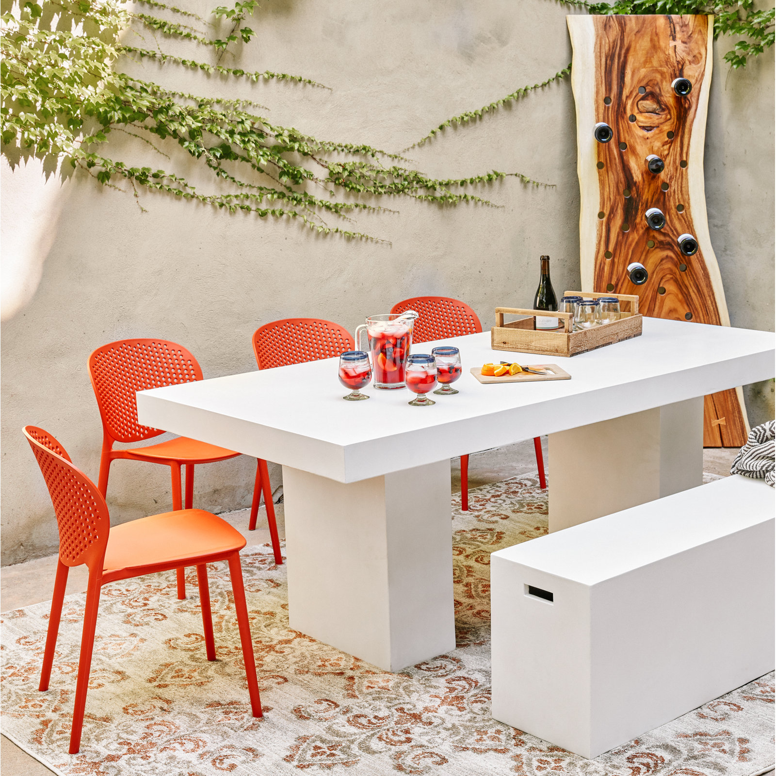 Iben Stackable Patio Side Chair, Dark Orange