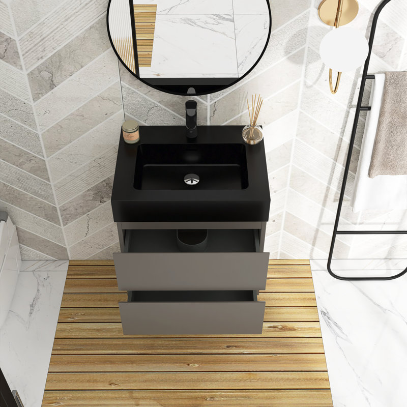 Meuble-lavabo mural simple Sherranda, gris, Noir, H 25 po x l 24 po x P 18 po