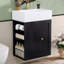 Meuble-lavabo de 20 po avec lavabo en céramique, armoire de rangement en MDF avec tiroir, tablette latérale et poignée dorée - Meuble-lavabo moderne peu encombrant-1404695700