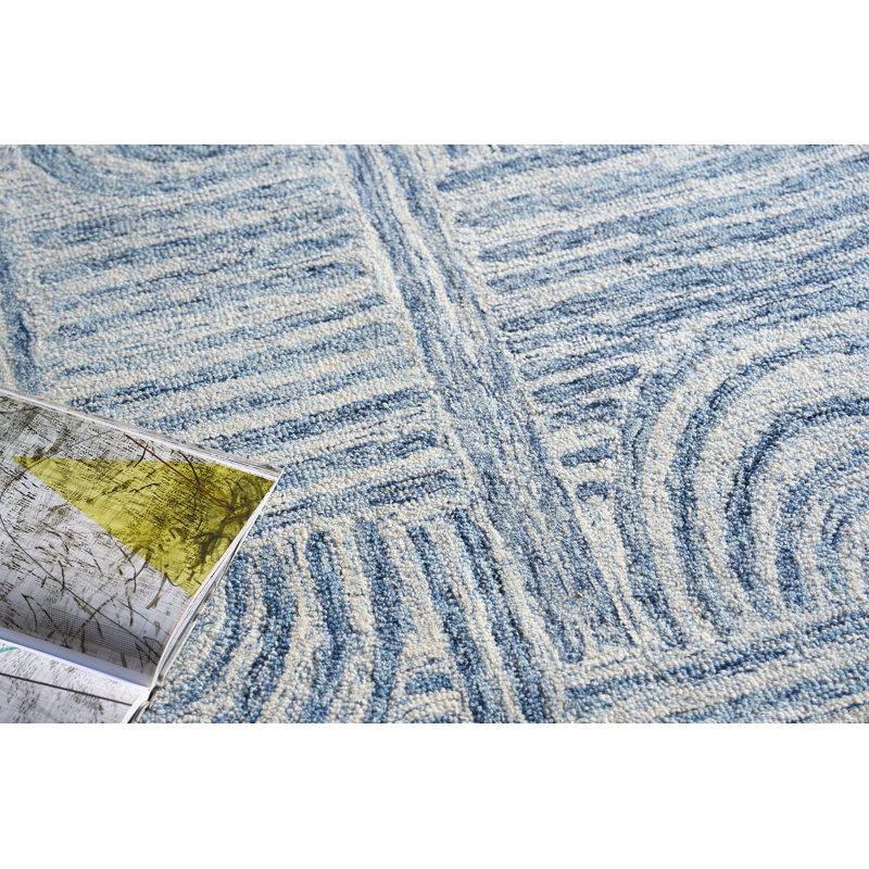 Exquisite Rugs Juno Handmade Hand-Tufted New Zealand Wool On Canvas Blue/Ivory Area Rug, Rectangle 9' x 12'