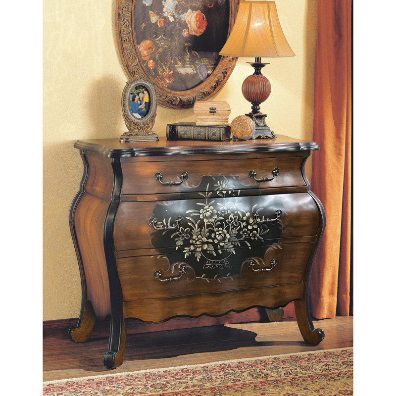 3 commodes style chêne et finition noire antique pour la chambre rehausse l'ambiance de la chambre