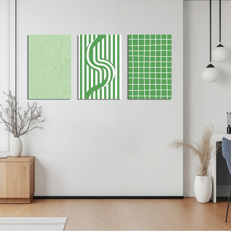 Ensemble d'art mural vert sur toile tendue à motif abstrait vert pour décor de chambre à coucher ou de bureau