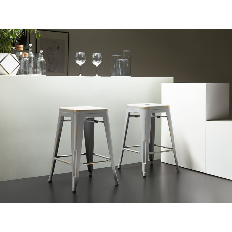 Iowa Park Counter Stool with Metal Frame, Silver