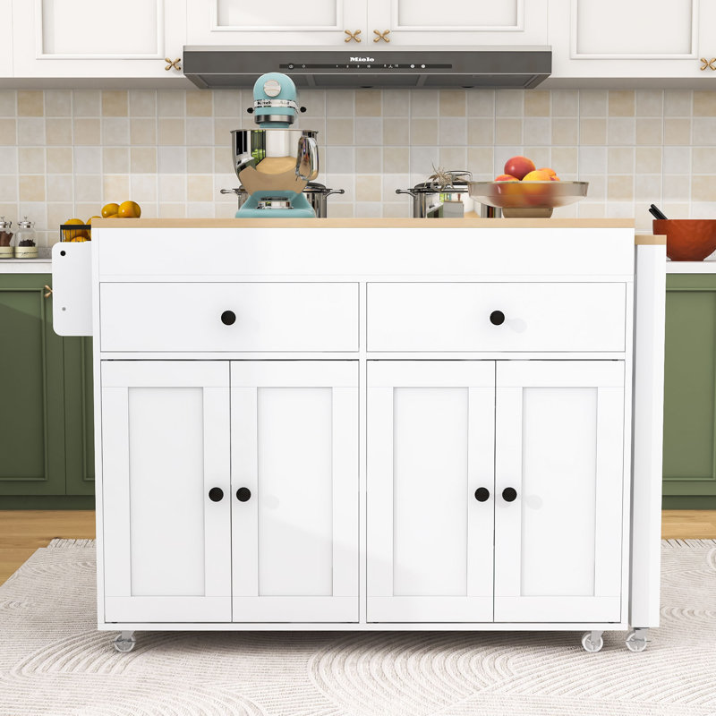 Îlot de cuisine sur roulettes avec 2 tiroirs et 2 armoires Limbrey, White