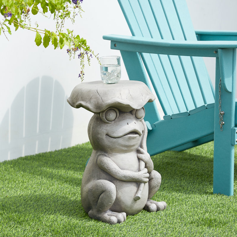 19"H Multi-Functional MGO Frog And Lotus Faux Concrete Garden Stool Or Planter Stand Or Accent Table