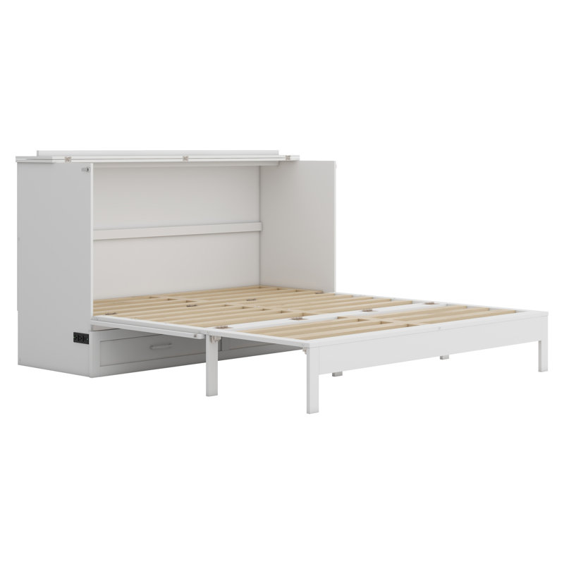 Lit escamotable avec grands tiroirs Murphy, Grand, Blanc