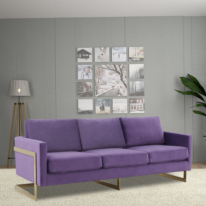 Bellago Modern Velvet 3-Seater Sofa with Stainless Steel Base – Comfortable Upholstered Couch with Removable Cushions for Living Room, Office & Lounge