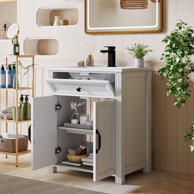 Meuble-lavabo autoportant de 71 cm avec lavabo en céramique