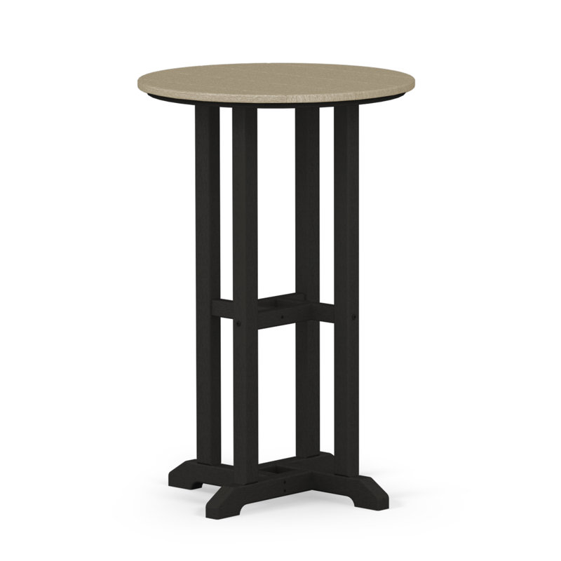 POLYWOOD Tables Round Dining Table, Black / Sand, 29" H x 24" W x 24" L