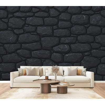 Peel and Stick Wallpaper Black Stone Rough Surface Wall Murals 69"H x 96"W Removable PVC Wall Paper Self-Adhesive Wall Decor for Bedroom Living Room Home Office