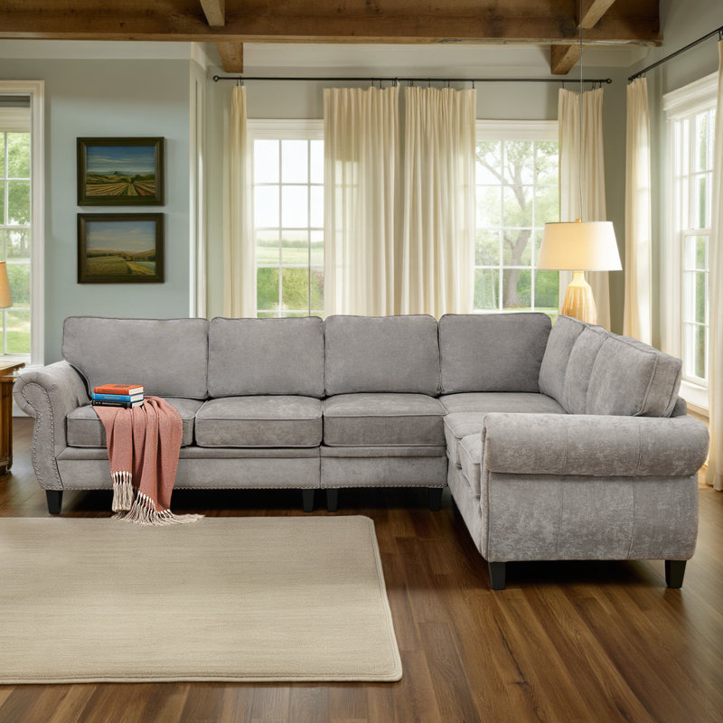 Modular 109.5" Sectional Sofa with Soft Cushions, Grey Polyester