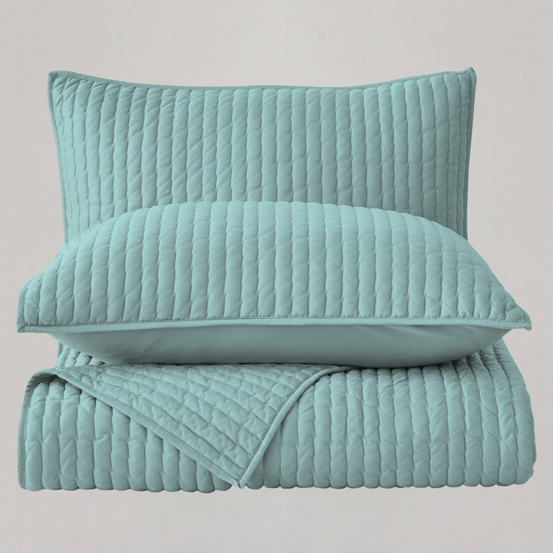 Poly Jersey Quilt Set 3 Pieces, King Quilt + 2 King Shams, Teal Blue