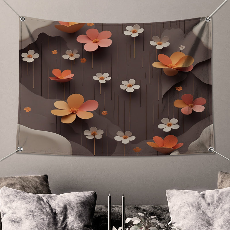 Tapisserie murale en papier «Floral», H 104 po x 88 avec 4 œillets