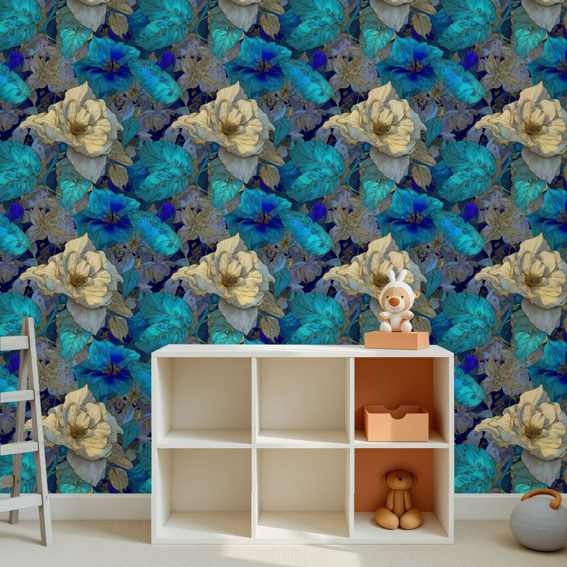 Papier peint adhésif peler et coller en PVC, revêtement mural auto-adhésif amovible avec impression élégante de style botanique de jardin de lune, imperméable pour la décoration intérieure - Rouleau