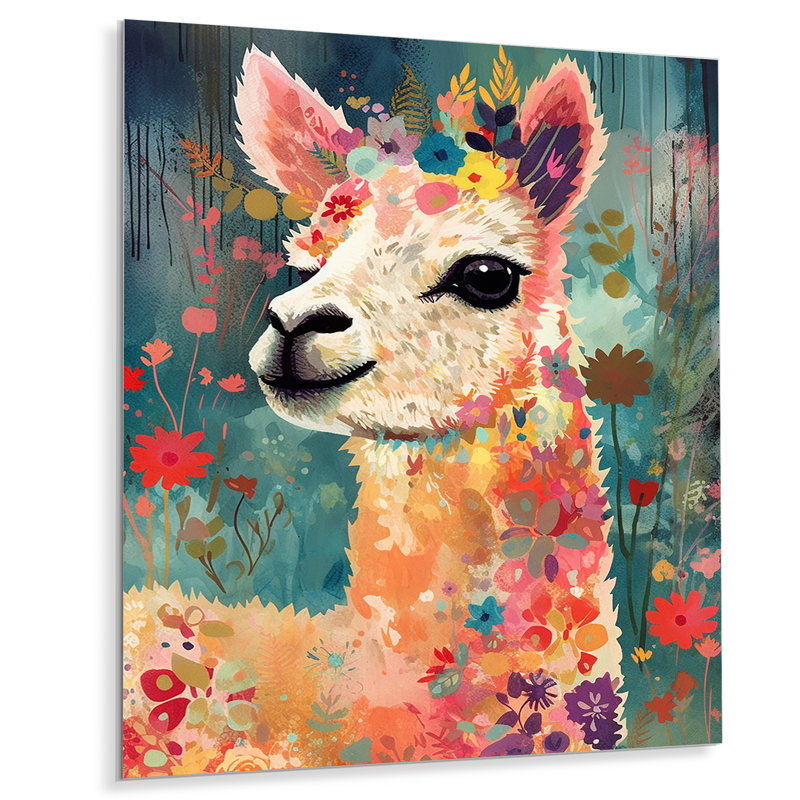 Fleur souriante, alpaga - Art mural alpaga, H 32 po x l 24 po x P 1 po, Métal métal