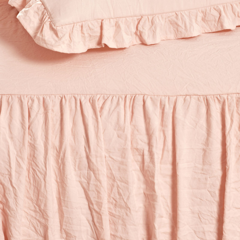 Blush Microfiber Full Bedspread Set with Ruffled Skirt