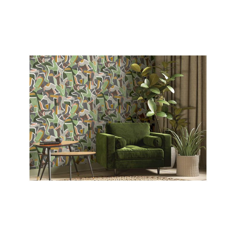 10m x 60cm Jigsaw Wallpaper Roll, Grey/Green/Yellow